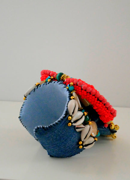 Anima Brass-Plated, Beaded and Mother of Pearl Cuff Bracelet