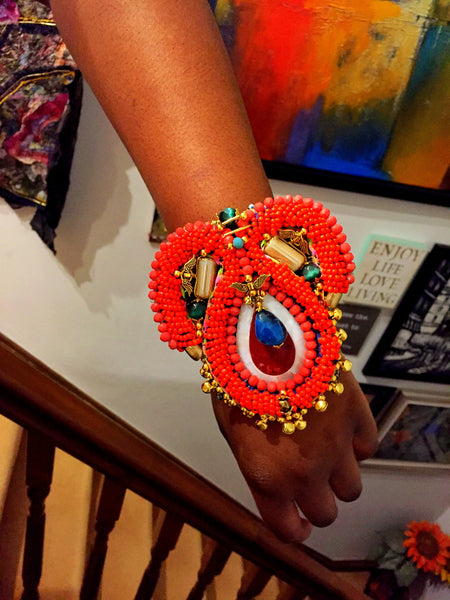 Anima Brass-Plated, Beaded and Mother of Pearl Cuff Bracelet