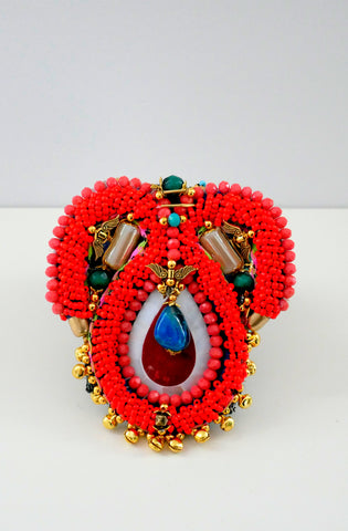 Anima Brass-Plated, Beaded and Mother of Pearl Cuff Bracelet