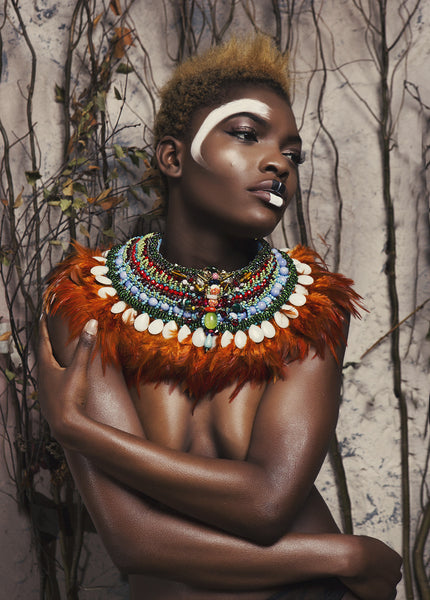 Brea Gemstone-Embellished Feather Statement Collar Neckpiece