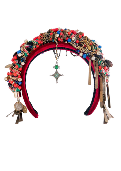 Anoki Beaded-Embellished Chain Velvet Headband