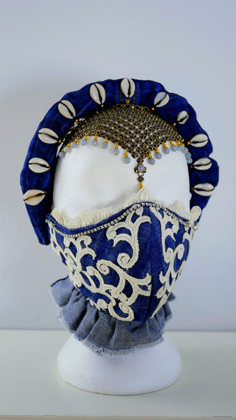 Appliqued Ruffled Lace and Denim Washable Face Mask
