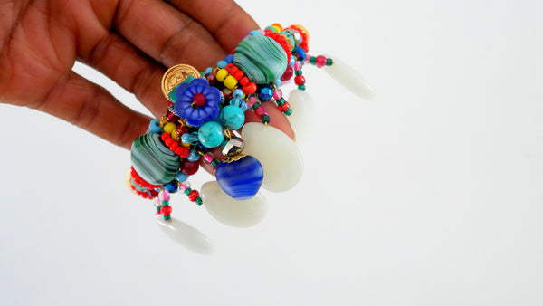 Asta, Multi-Beaded Glass and Jade Drop Bracelet
