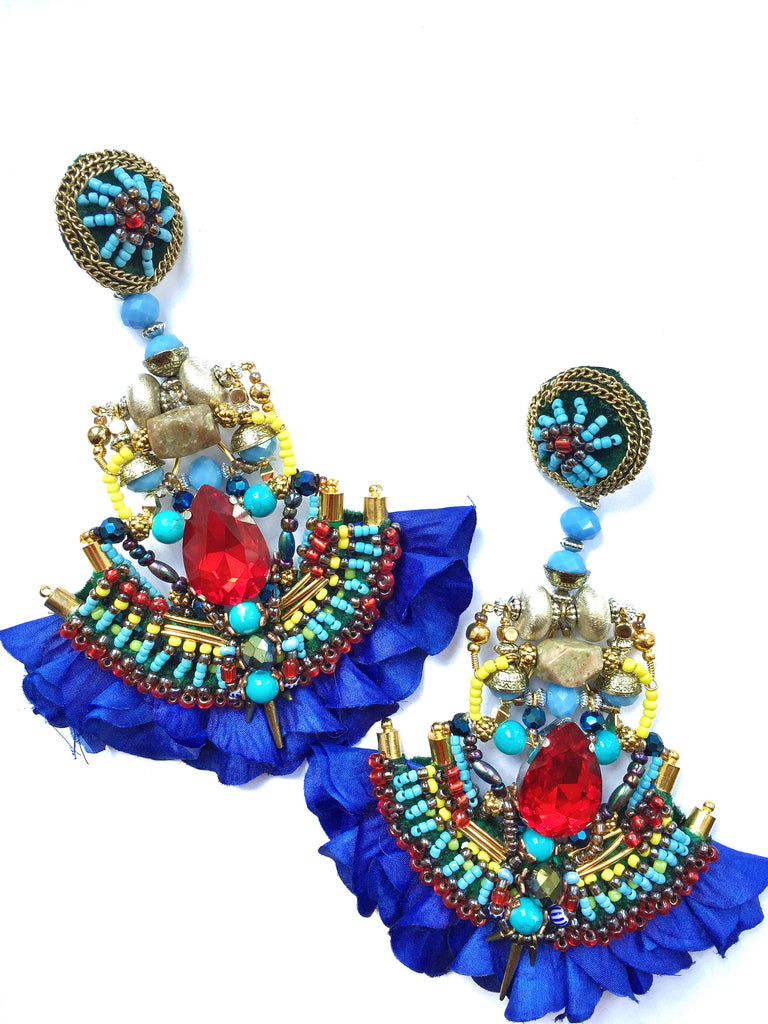 Petra Beaded Crystal Rose Petal Earrings