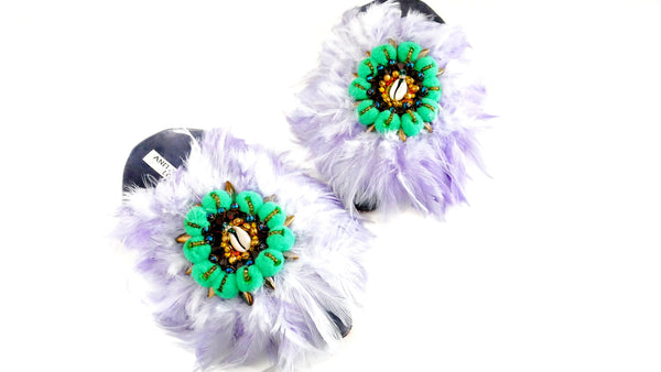 Baila Embellished Feather-Trim leather And Pom-Pom Mules