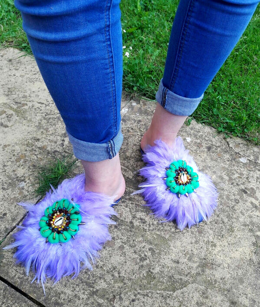 Baila Embellished Feather-Trim leather And Pom-Pom Mules