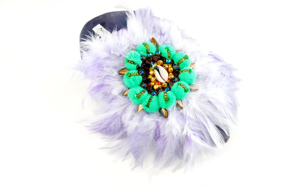 Baila Embellished Feather-Trim leather And Pom-Pom Mules
