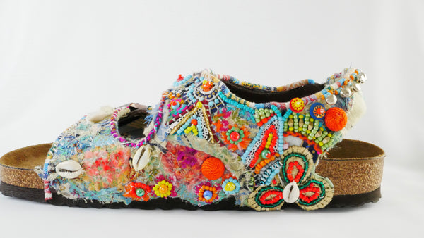 Custom Made Embroidered, Applique Multi-Beaded and Shell-Embellished Birkenstock Unisex Milano Regular Fit Double Strap Sandals