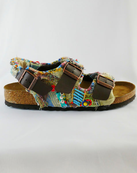 Custom Made Embroidered, Applique Multi-Beaded and Shell-Embellished Birkenstock Unisex Milano Regular Fit Double Strap Sandals