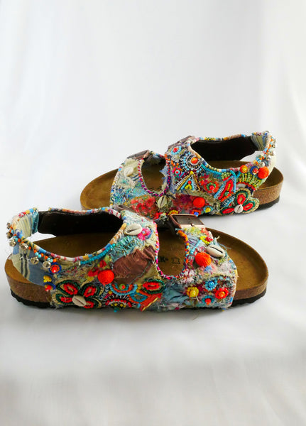Custom Made Embroidered, Applique Multi-Beaded and Shell-Embellished Birkenstock Unisex Milano Regular Fit Double Strap Sandals