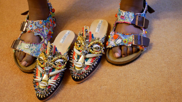 Custom Made Embroidered, Applique Multi-Beaded and Shell-Embellished Birkenstock Unisex Milano Regular Fit Double Strap Sandals