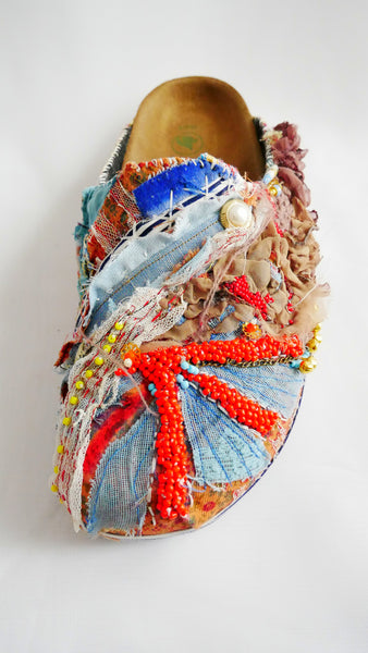 Custom Made Union Jack Embroidered, Applique, Multi-Beaded-Embellished, Birkenstock Amsterdam Narrow Fit Clogs