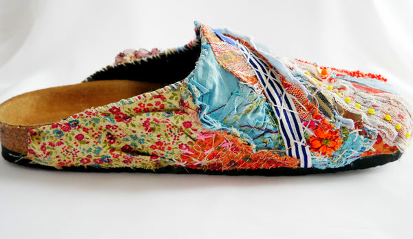 Custom Made Union Jack Embroidered, Applique, Multi-Beaded-Embellished, Birkenstock Amsterdam Narrow Fit Clogs