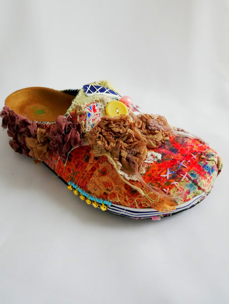 Custom Made Union Jack Embroidered, Applique, Multi-Beaded-Embellished, Birkenstock Amsterdam Narrow Fit Clogs