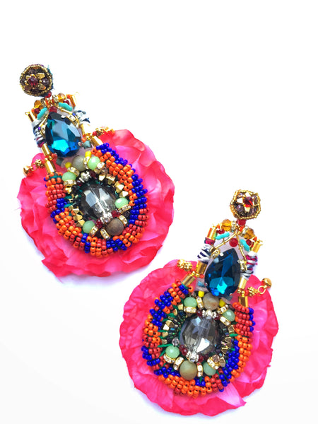 Carola Beaded Statement Rose Petal Earrings