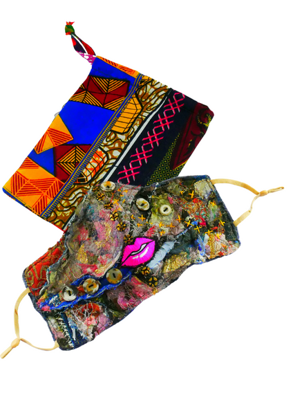 Don't Stare Remain Curious Reusable Washable Embroidered Patchwork Face Mask with Pink Lips