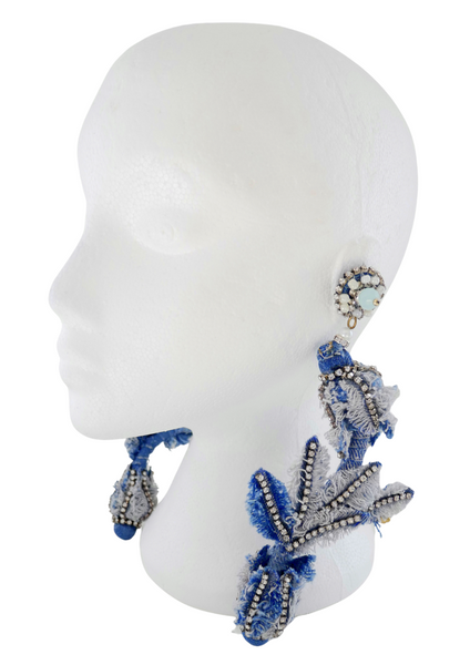 Deka Rhinestone And Denim Embellished Tulip Bud Drop Earrings