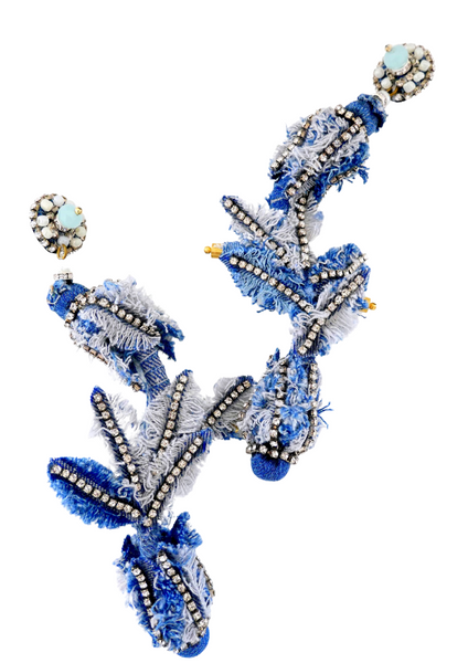 Deka Rhinestone And Denim Embellished Tulip Bud Drop Earrings
