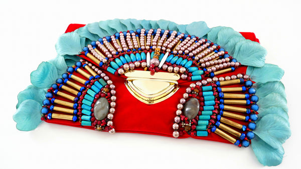Dianthe Beaded and Rose Petals Embellished Velvet Clutch By Anita Quansah London 2020