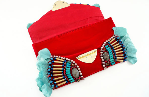 Dianthe Beaded and Rose Petals Embellished Velvet Clutch By Anita Quansah London 2020
