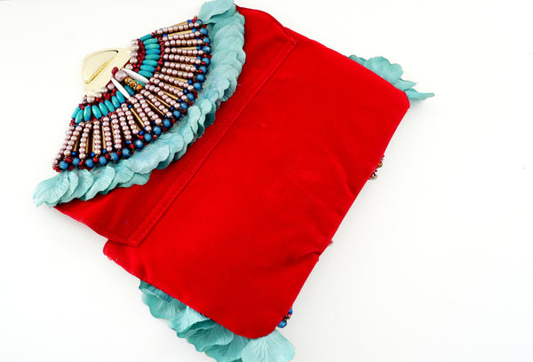 Dianthe Beaded and Rose Petals Embellished Velvet Clutch By Anita Quansah London 2020