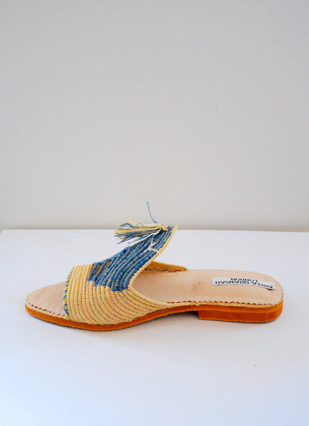 Dinka Hand Woven Raffia Tassel Mules