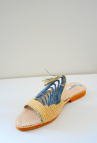 Dinka Hand Woven Raffia Tassel Mules