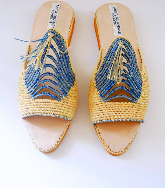Dinka Hand Woven Raffia Tassel Mules