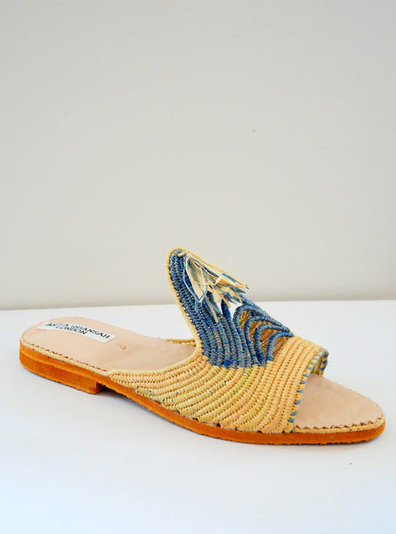 Dinka Hand Woven Raffia Tassel Mules