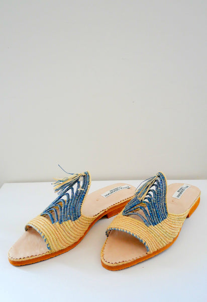 Dinka Hand Woven Raffia Tassel Mules