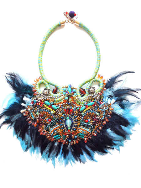 Elva Beaded Embellished Crystal and Gemstone Necklace