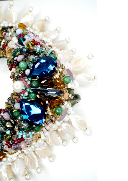 Ekene Multi-Beaded Swarovski Crystal And Gemstone- Embellished Drop Necklace with Mother of Pearls-Anita Quansah London