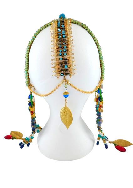 Emotan Multi-Beaded Swarovski Crystal and Gemstone Embellished Fringe Headpiece