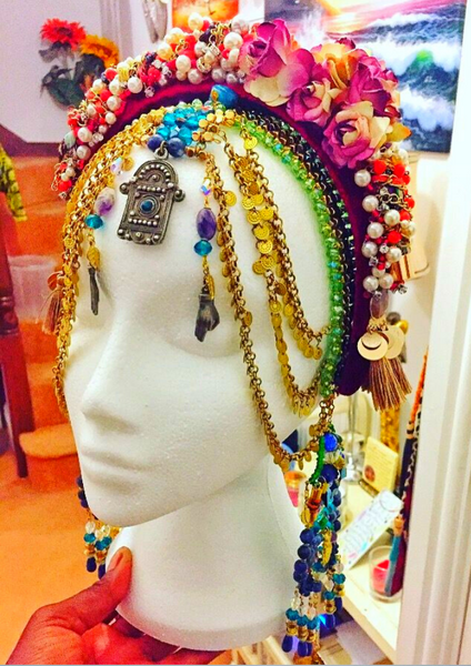 Emotan Multi-Beaded Swarovski Crystal and Gemstone Embellished Fringe Headpiece