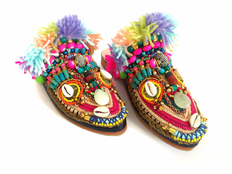 Ugochi Beaded Embellished Tassel Raffia And Leather Slippers