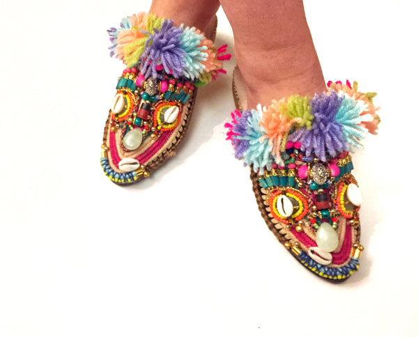 Ugochi Beaded Embellished Tassel Raffia And Leather Slippers