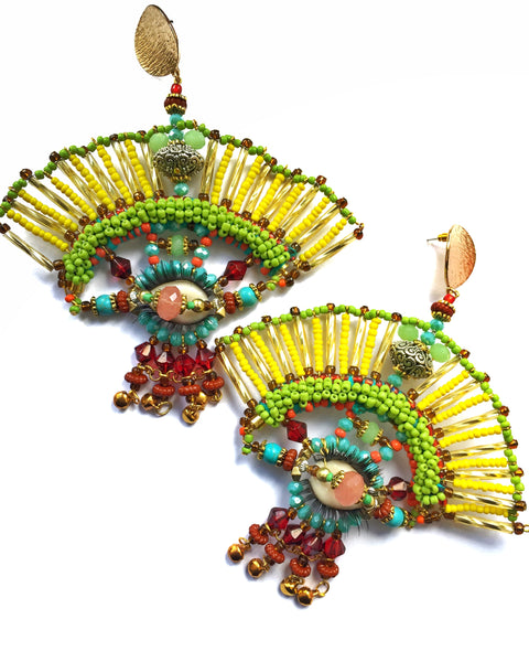 Faria Beaded Fan Statement Earrings