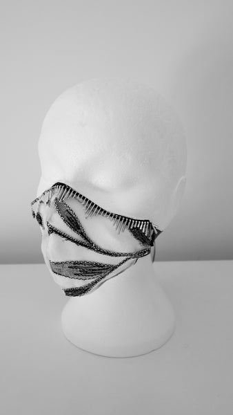 FLORAL EMBROIDERY, WASHABLE, REUSABLE FACE MASK WITH SPIKEY TRIM