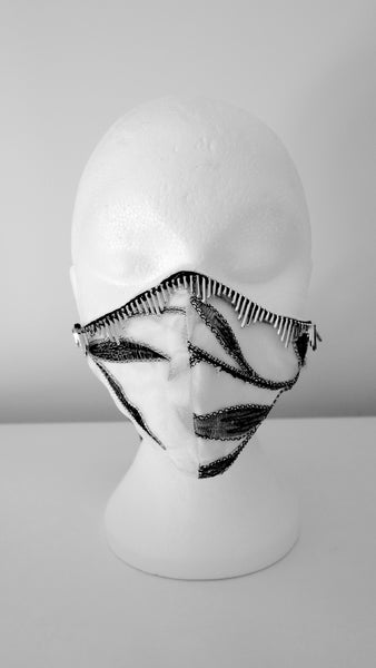 FLORAL EMBROIDERY, WASHABLE, REUSABLE FACE MASK WITH SPIKEY TRIM