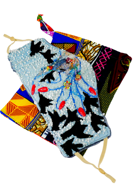 FLYING SOLO BEADED-EMBELLISHED REUSABLE WASHABLE APPLIQUE AND EMBROIDERED FACEMASK