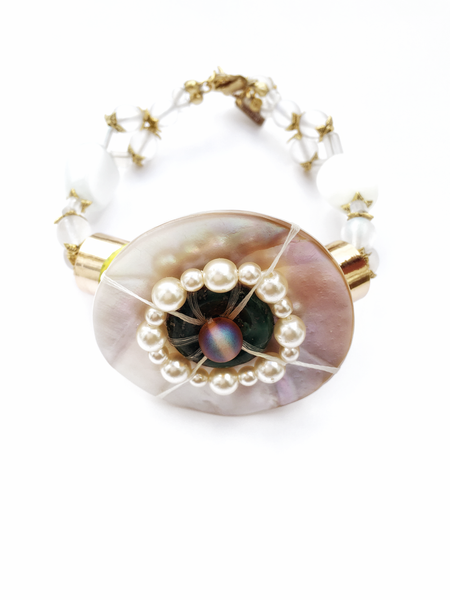 Fitria, Mother-of-Pearl and Green Jasper Beaded Bracelet