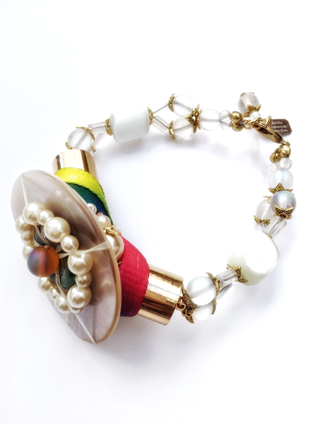 Fitria, Mother-of-Pearl and Green Jasper Beaded Bracelet