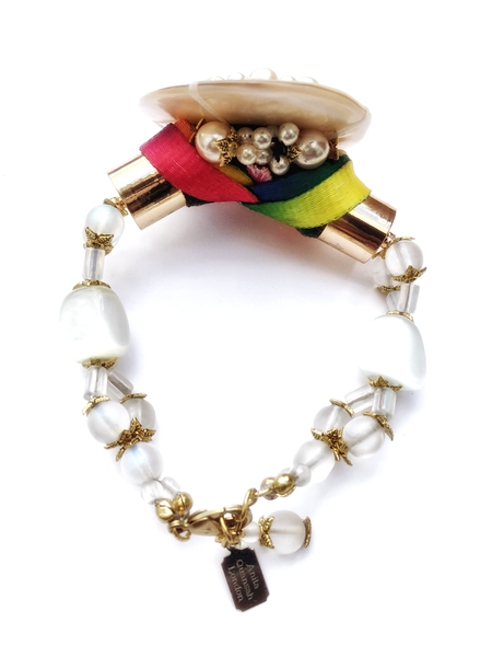 Fitria, Mother-of-Pearl and Green Jasper Beaded Bracelet