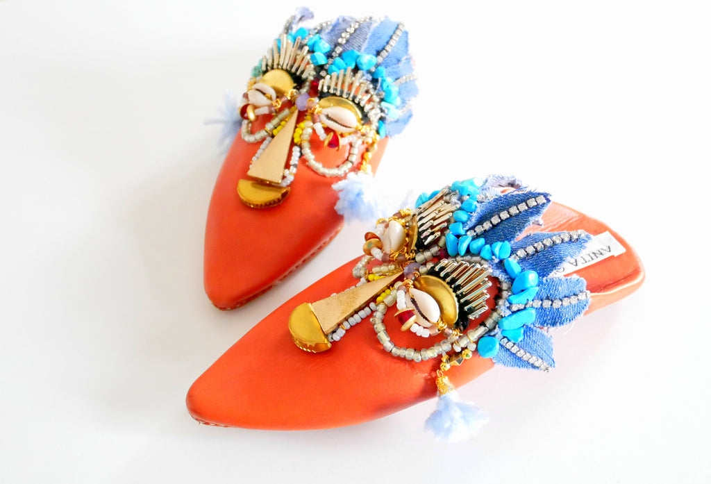 Gioia Beaded And Embellished Leather Kids Slippers