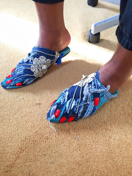 Hands On Feet Embellished, Acrylic Nails Suede Slippers