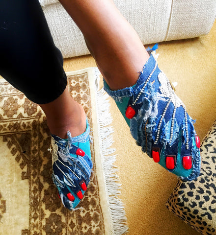 Hands On Feet Embellished, Acrylic Nails Suede Slippers