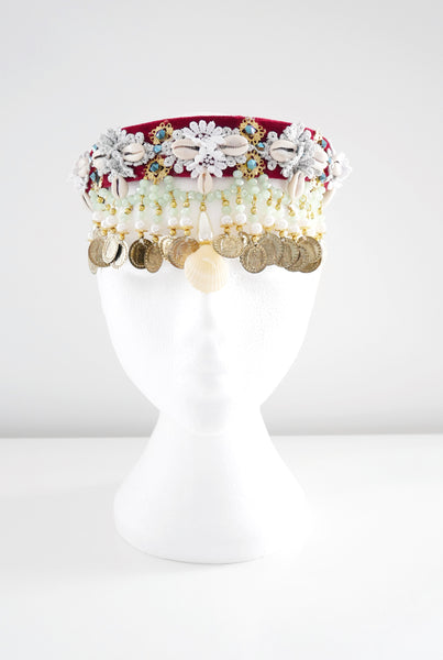 Hedone Beaded-Embellished Shell Velvet Headband by Anita Quansah London
