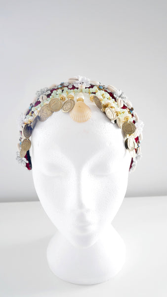 Hedone Beaded-Embellished Shell Velvet Headband by Anita Quansah London