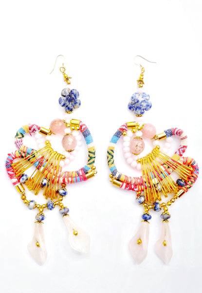 Hedy Rose Quartz and Lapiz Lazuli Embellished Gold-Tone Safety Pins Earrings