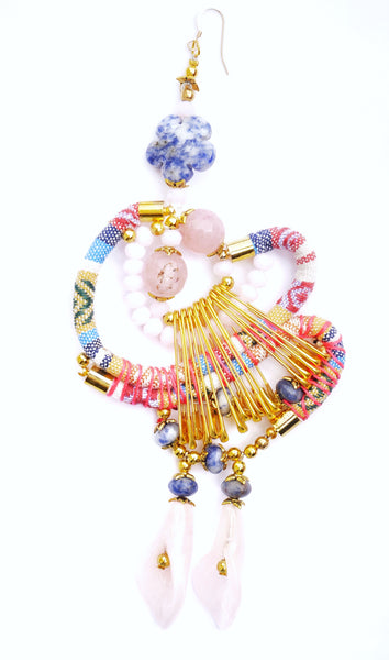 Hedy Rose Quartz and Lapiz Lazuli Embellished Gold-Tone Safety Pins Earrings